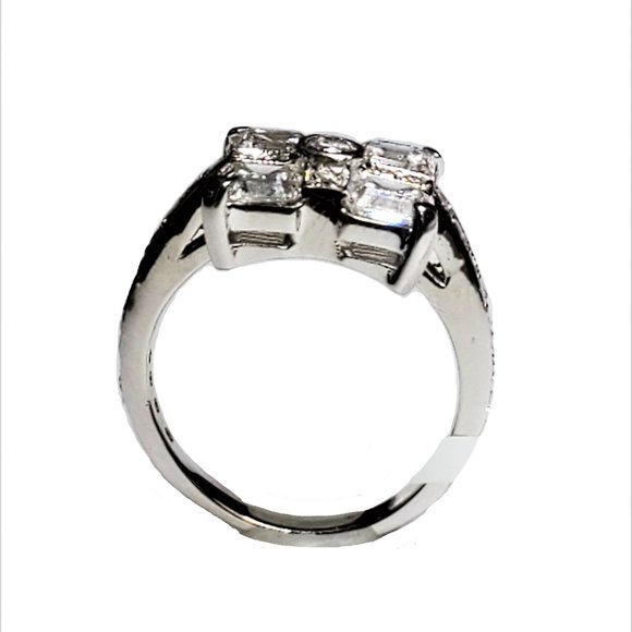 Asscher Cut Diamond Vintage Engagement Ring - LGRG0306 Asscher & Round Cut Diamonds Antique Ring